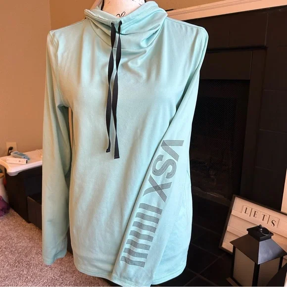 Victoria’s Secret VSX Sport Cowl Neck Tunic Teal with Black Lettering - Picture 1 of 3
